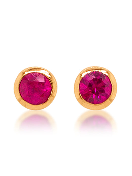 2.6mm Round Ruby Stud Earrings in 9 Carat Yellow Gold