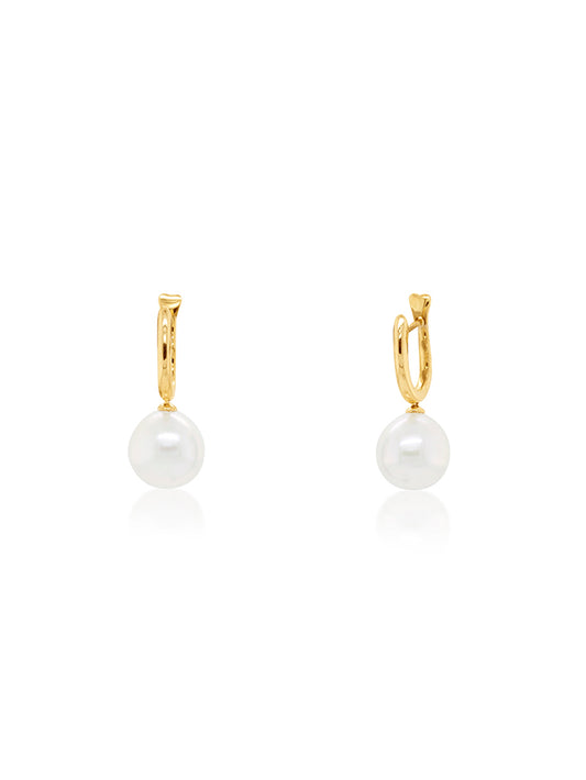 10mm South Sea Pearl Earrings in 9 Carat Yellow Gold Huggies