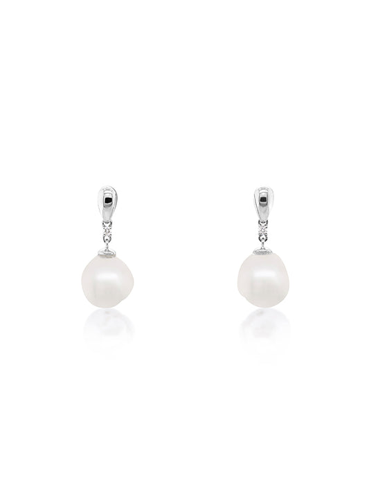 Baroque South Sea Pearl & Diamond Set Drop Ear Rings, 18k White Gold.