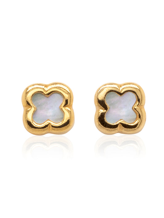 MOP Clover Earrings Set in 9 Carat Yellow Gold