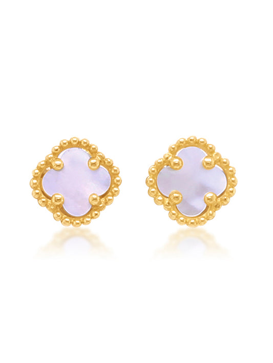 Fancy Small Clover Earrings MOP Set, 9 Carat Yellow Gold