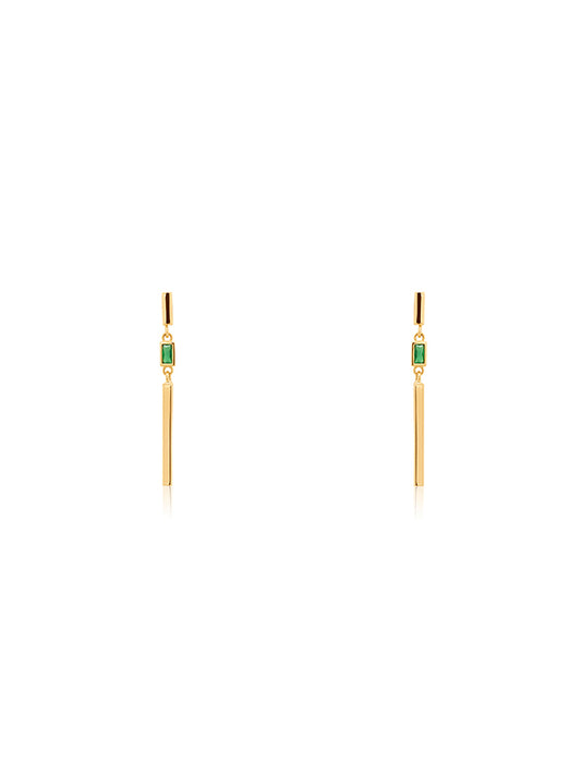 Rectangular Cut Green Stone Set Bar Drop Earrings, 9 Carat Yellow Gold