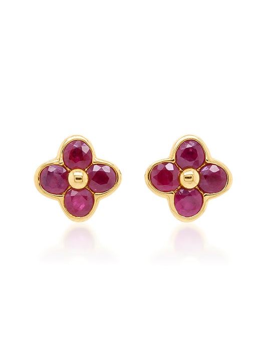 Ruby Flower Studs in 9 Carat Yellow Gold