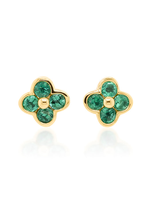 2.5mm Round Cut Emerald Flower Studs in 9 Carat Yellow Gold