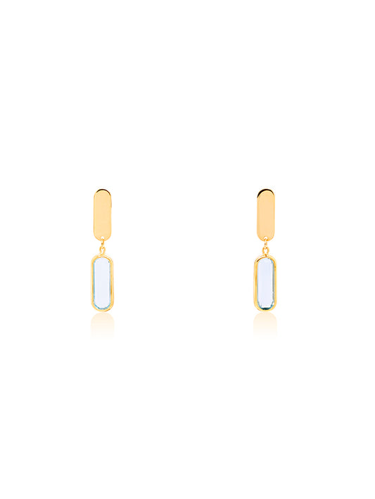 Blue Stone Set Drop Earrings in 9 Carat Yellow Gold