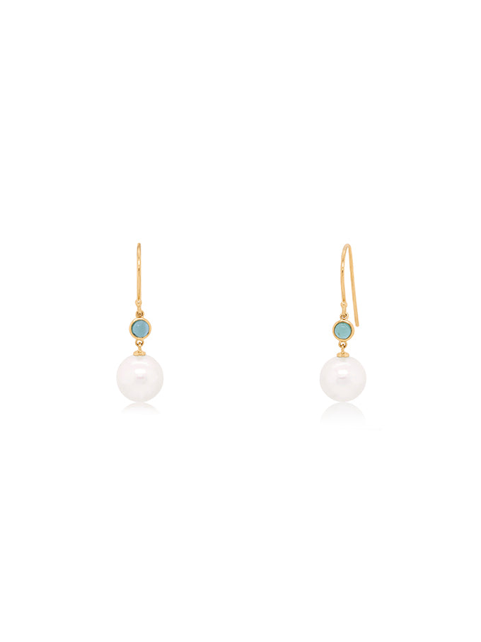 Fresh Water Pearl & Mint Tourmaline Earrings in 9 Carat Yellow Gold