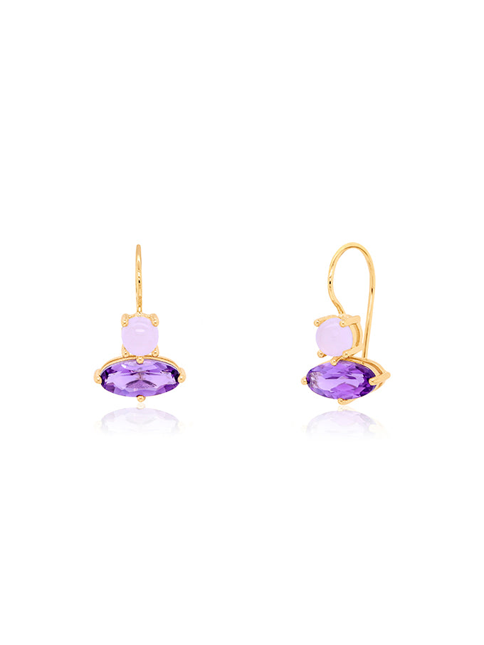 Amethyst & Rose Quartz Earrings in 9 Carat Yellow Gold