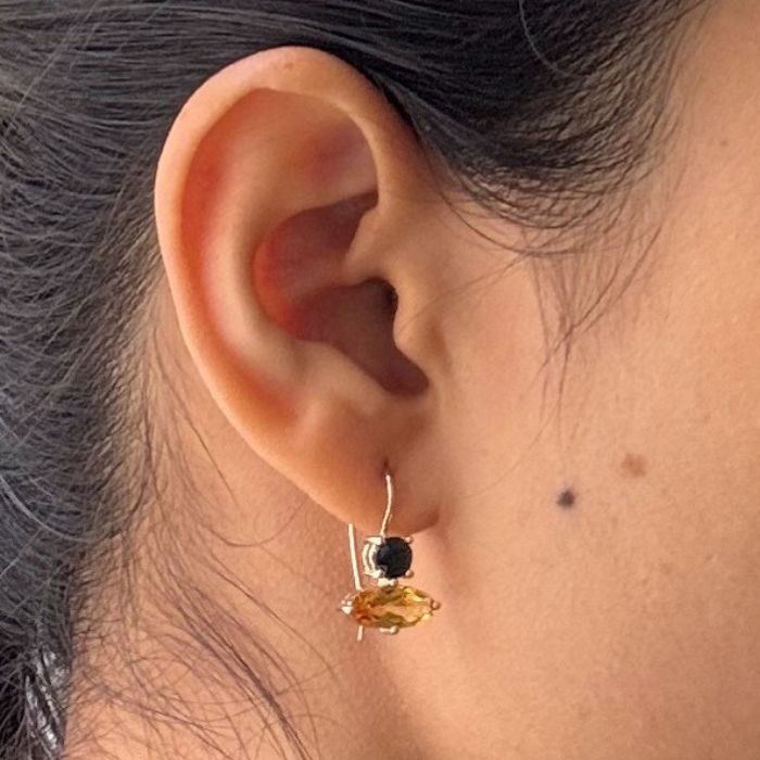 Citrine & Sapphire Earrings in 9 Carat Yellow Gold