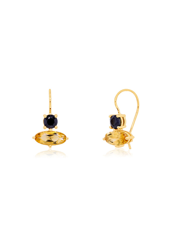 Citrine & Sapphire Earrings in 9 Carat Yellow Gold