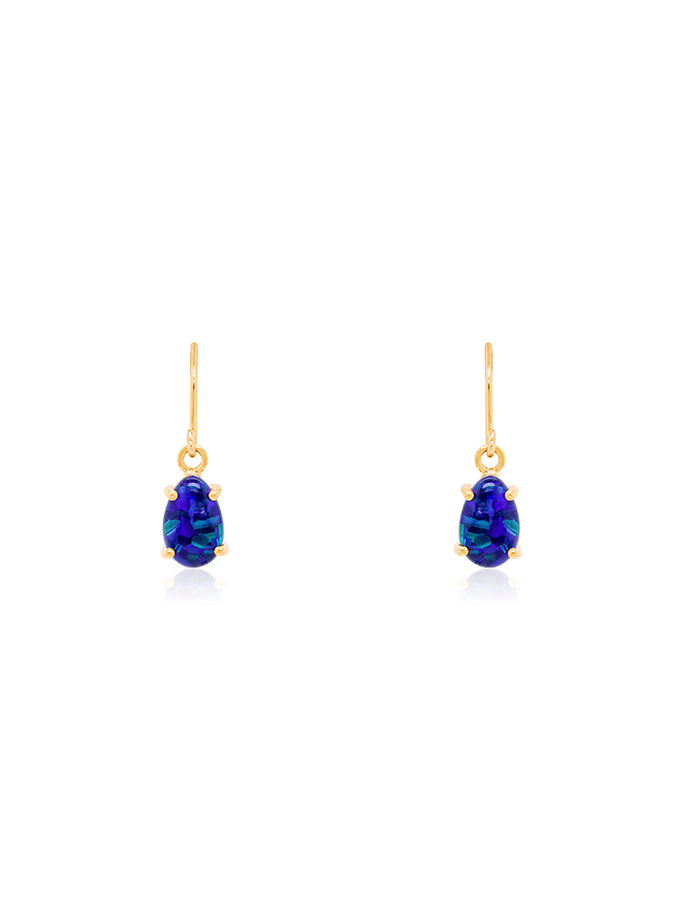 Triplet Opal Pearshape Drop Earrings, 9K Yellow Gold