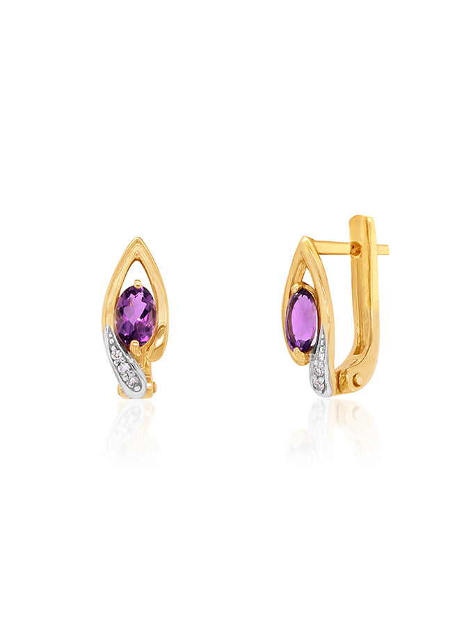 Amythest & Diamond Earrings in 9 Carat Yellow Gold