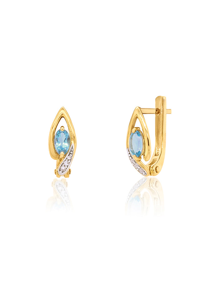 Blue Topaz & Diamond Earrings in 9K Yellow Gold