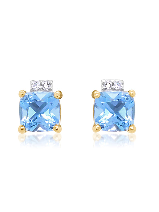 Blue Topaz & Diamond Stud Earrings, 9K Yellow Gold