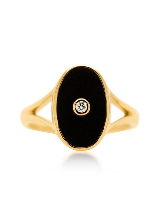 Black Onyx & Diamond Dress Ring, 9K Yellow Gold