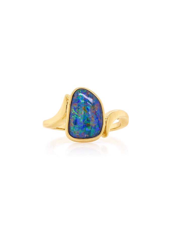 Triplet Opal Ring Freeshape, 9 Carat Yellow Gold