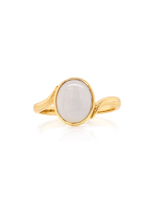 10x8mm Oval Solid Opal Ring, 9K Yellow Gold