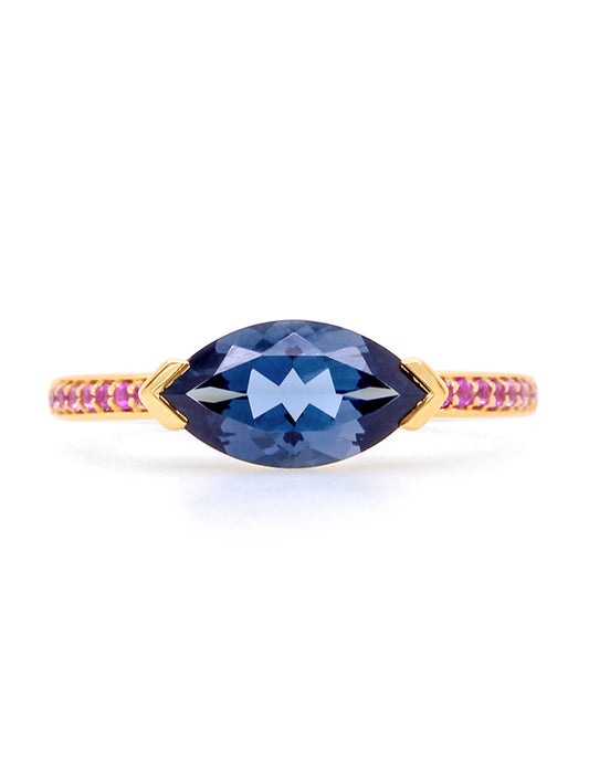 London Blue Topaz & Pink Sapphire Dress Ring in 9 Carat Yellow Gold