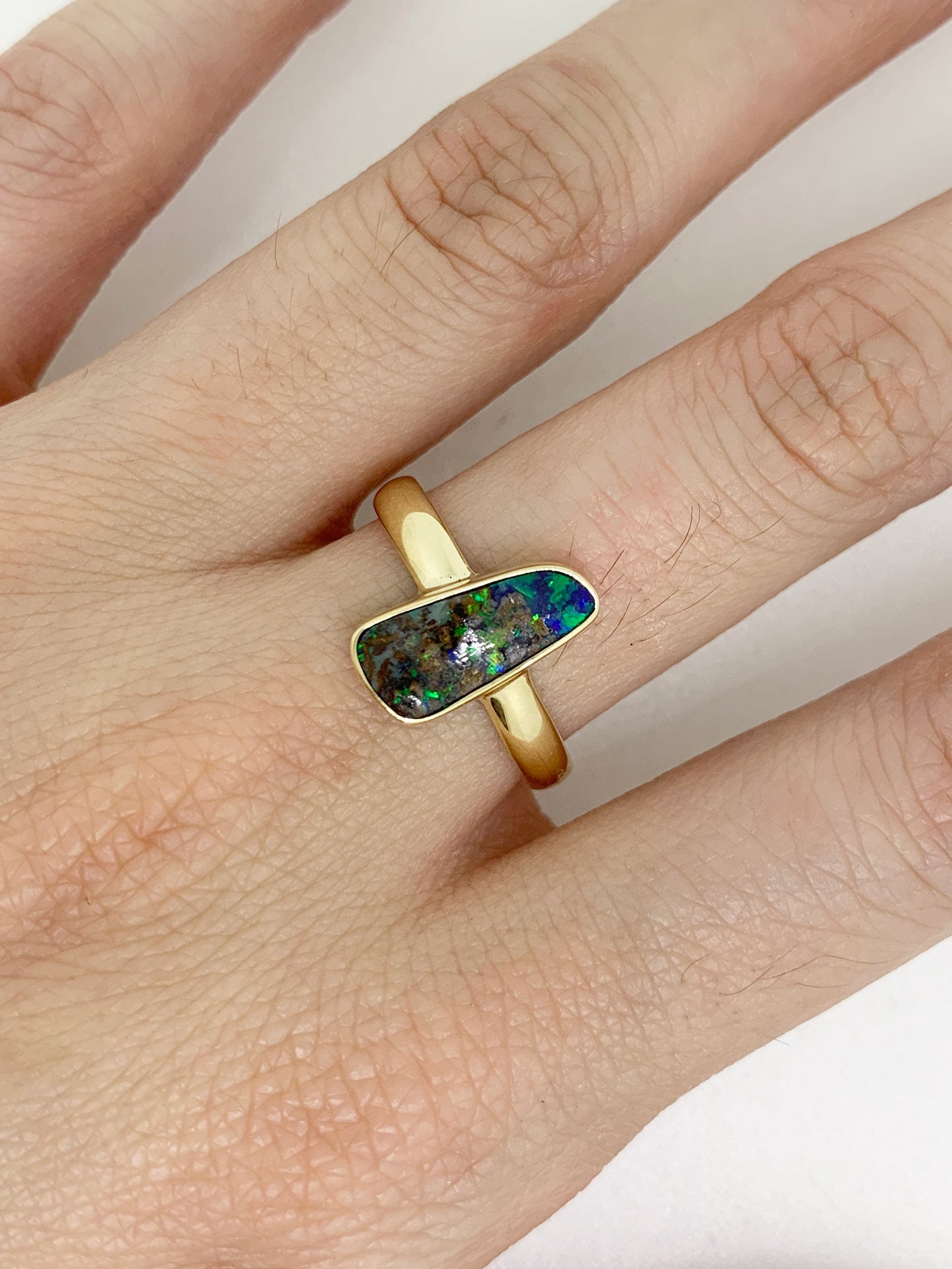 Boulder Opal Set Ring, 9 Carat Yellow Gold