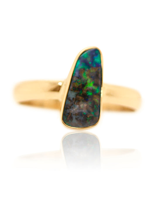 Boulder Opal Set Ring, 9 Carat Yellow Gold