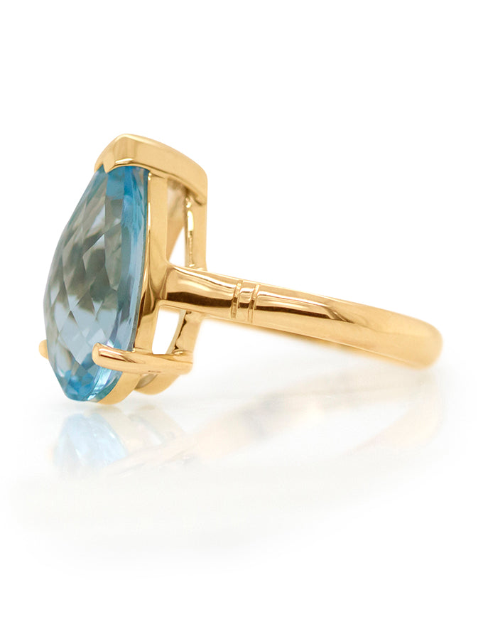 Pear Swiss Blue Topaz Ring, 9 Carat Yellow Gold