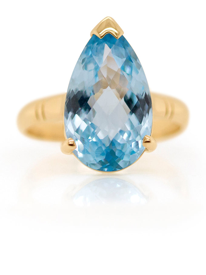 Pear Swiss Blue Topaz Ring, 9 Carat Yellow Gold