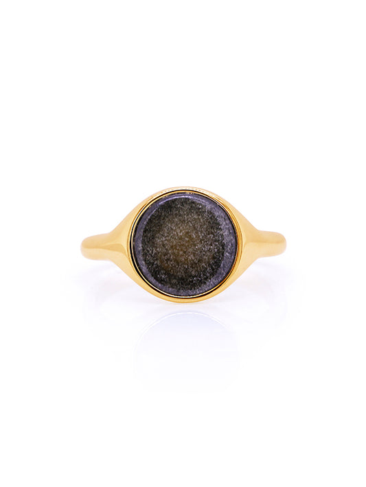 10mm Round Gold Obsidian Gents Ring in 9 Carat Yellow Gold