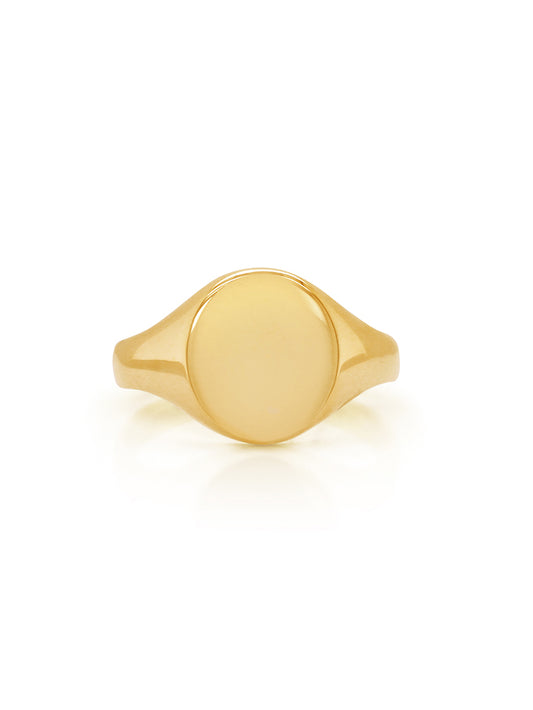 Plain Oval Signet Ring, 13.5mm in 9 Carat Yellow Gold