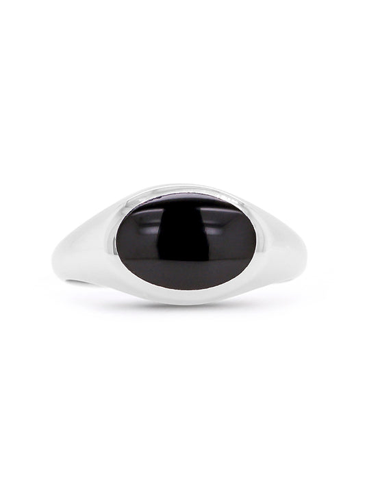 Oval Onyx Cabochon Ring in Sterling Silver