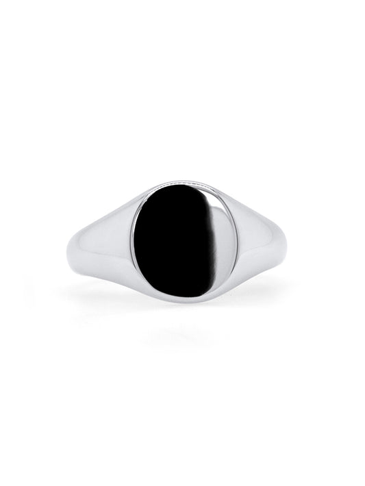 Polished Round Mens Signet Ring in Sterling Silver