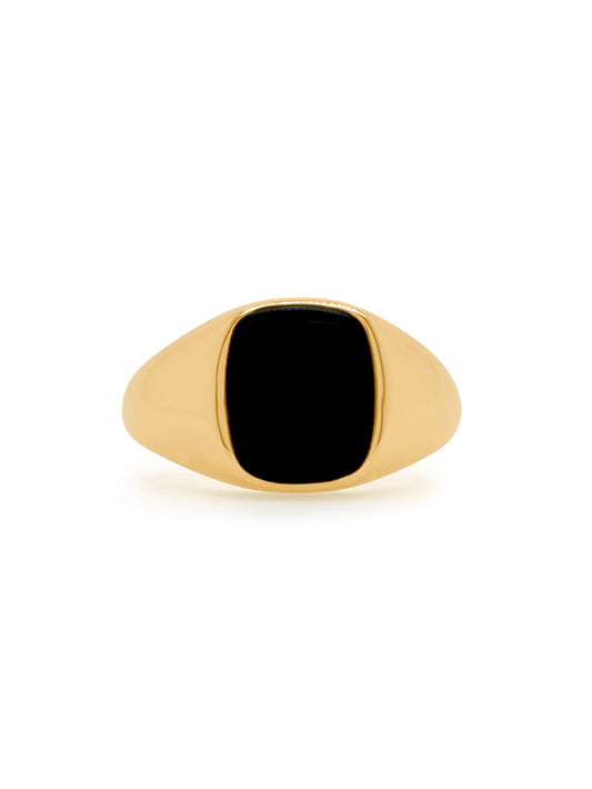 12x10mm Cushion Cut Black Onyx Mens Ring in 9 Carat Yellow Gold