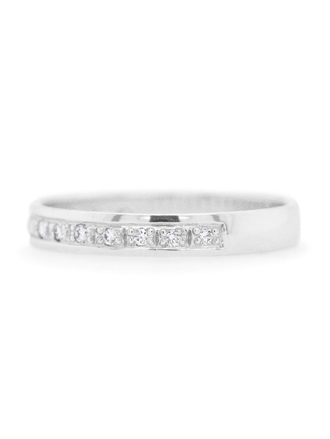 Sleek T=0.14 Carat Diamond Set Band, 18 Carat White Gold.