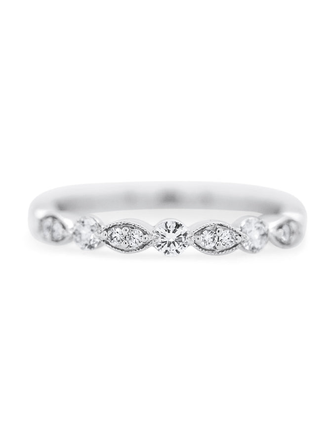 White Gold Diamond Set antique style ring, 18K T=0.27ct, Small Size