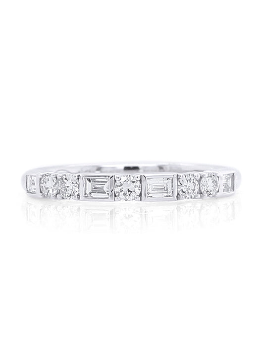 Lab Grown 0.46 Carat Baguette & RBC Diamond Band in 18K White Gold