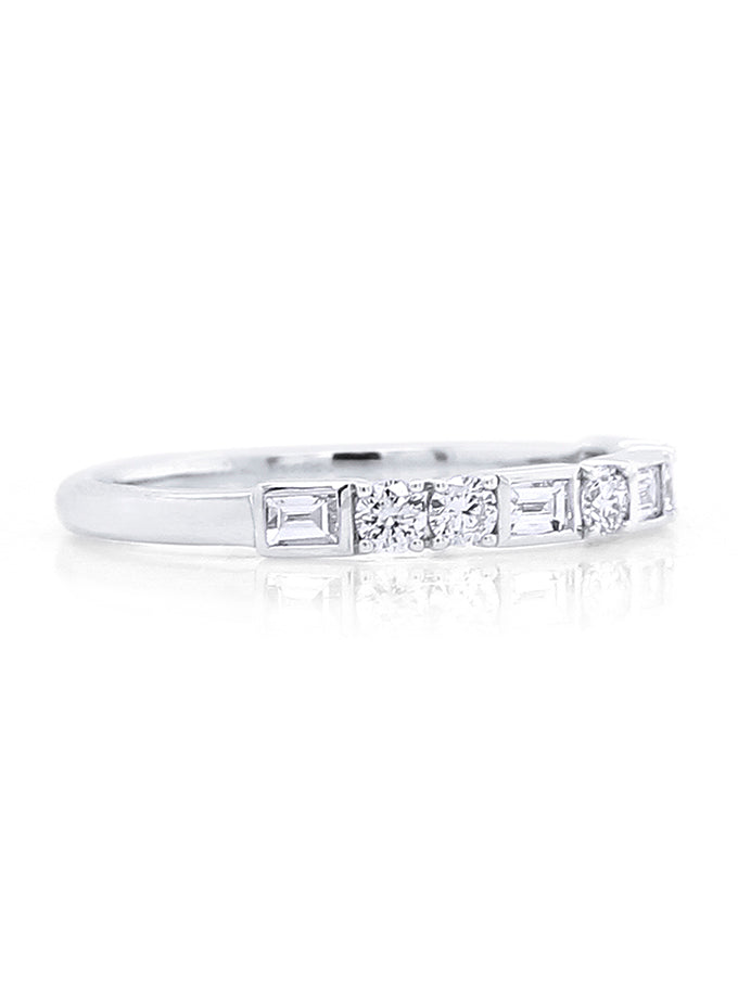 Lab Grown 0.46 Carat Baguette & RBC Diamond Band in 18K White Gold