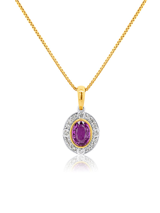 Georges Guillaume Pendant, Oval Pink Sapphire & Diamond (plated chain)