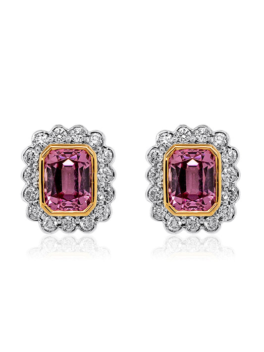 Georges Guillaume Designer Ear Rings, Pink Spinel & Diamonds, 18K WG.