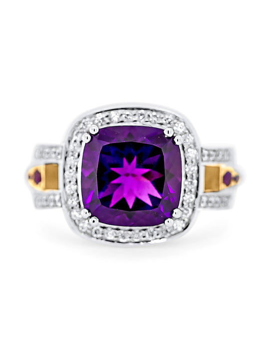 Georges Guillaume Ring, Amethyst & Diamond, 18 Carat 2 tone Gold.