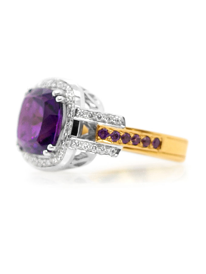 Georges Guillaume Ring, Amethyst & Diamond, 18 Carat 2 tone Gold.