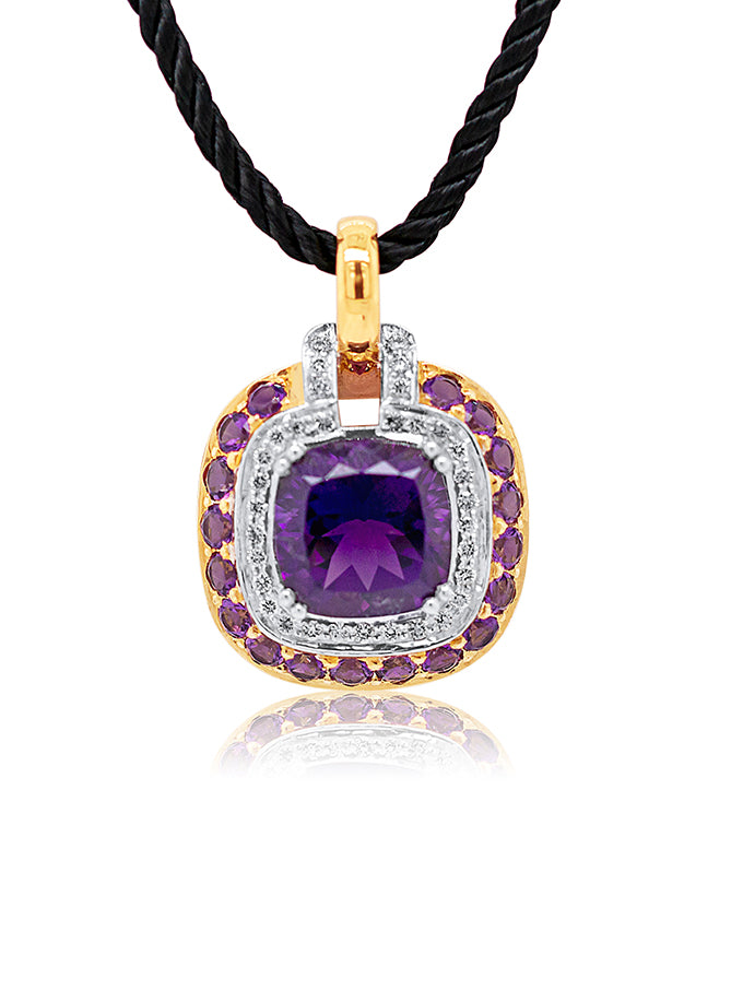 Georges Guillaume Designer Amethyst & Diamond 18K YG Pendant.