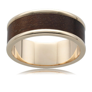 Wood And 9ct Yellow Gold Band, 8mm. middle range