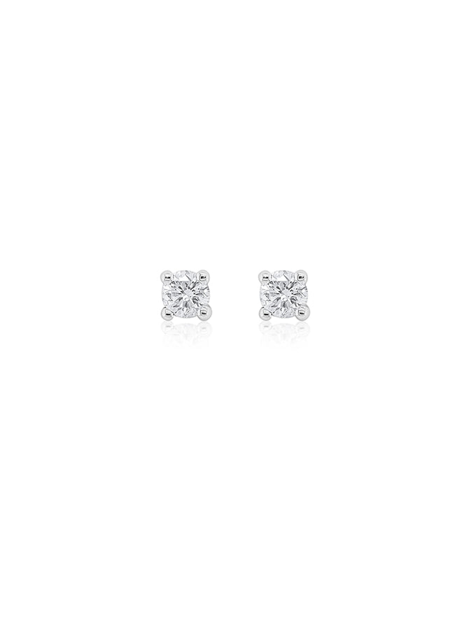 Classic 4 claw setDiamond stud ear rings, 9K White Gold, T=0.10ct.